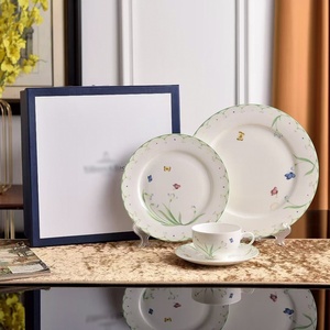 Export New Colorful Spring European Nordic Fresh Simple Style Plant Pattern Bone China Plate Bowl <b>Set</b> Coffee Cups Housewarming - Product Image 4