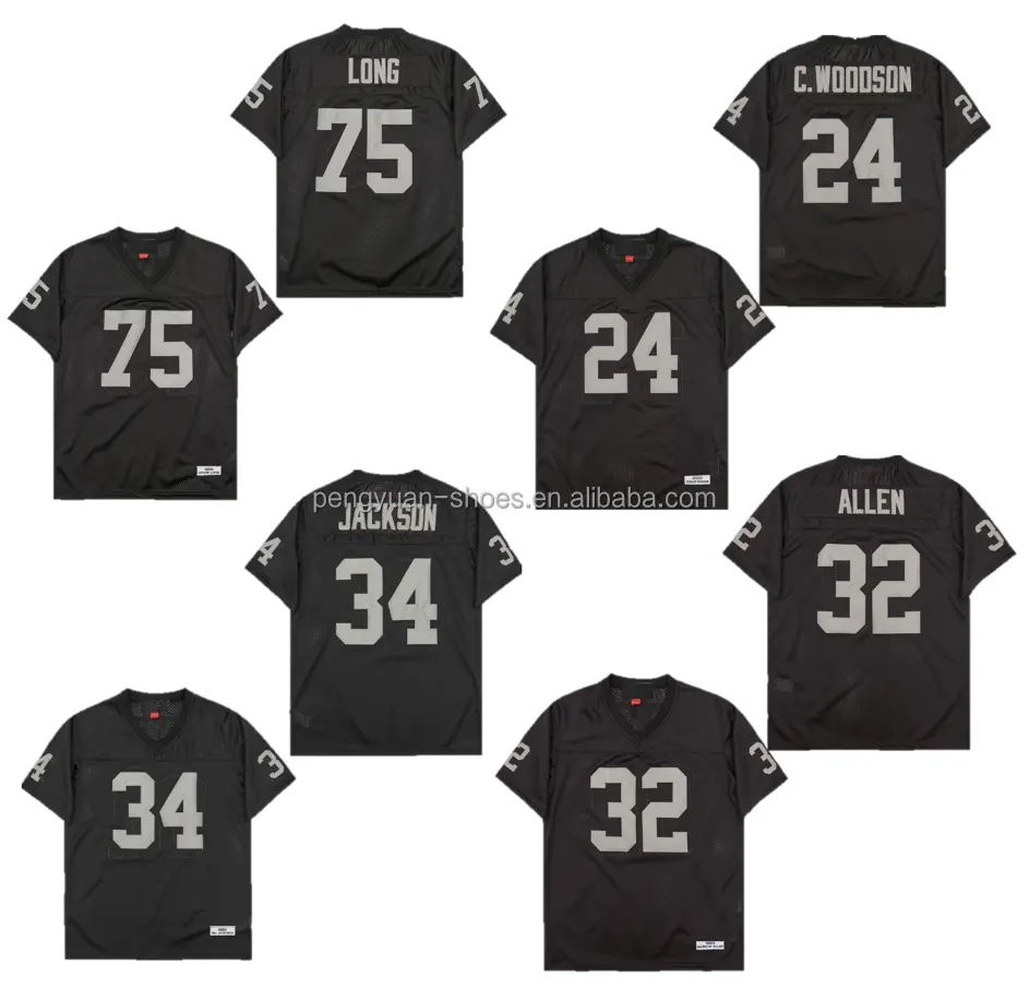 Beste Qualität genäht #24 Charles Woodson #34 Bo Jackson #12 Ken Stabler #32 Marcus Allen Throw back American Football Trikot