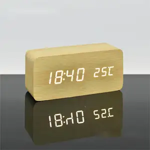 Horloge numérique en bambou à recharge sans fil Qi, accessoires de décoration pour la maison