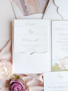 Pochette d'invitation de mariage pour Villa Cora, Florence, <span class=keywords><strong>Italie</strong></span> | Monogramme typographique et gaufré | Bespoke Commission for S & S - Product Image 3