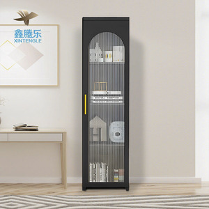 Vitrine moderne en verre métallique à poignée élégante, armoire de rangement à 1 porte, étagère réglable à 3 niveaux pour le salon, Offre Spéciale - Product Image 2