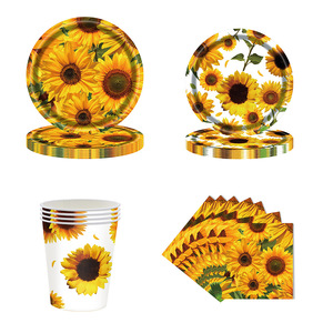Sunflower Paper Plate Set 60-80 Pcs Birthday Party Tableware Round Digital Printing <b>Environment</b> Friendly - Product Image 2