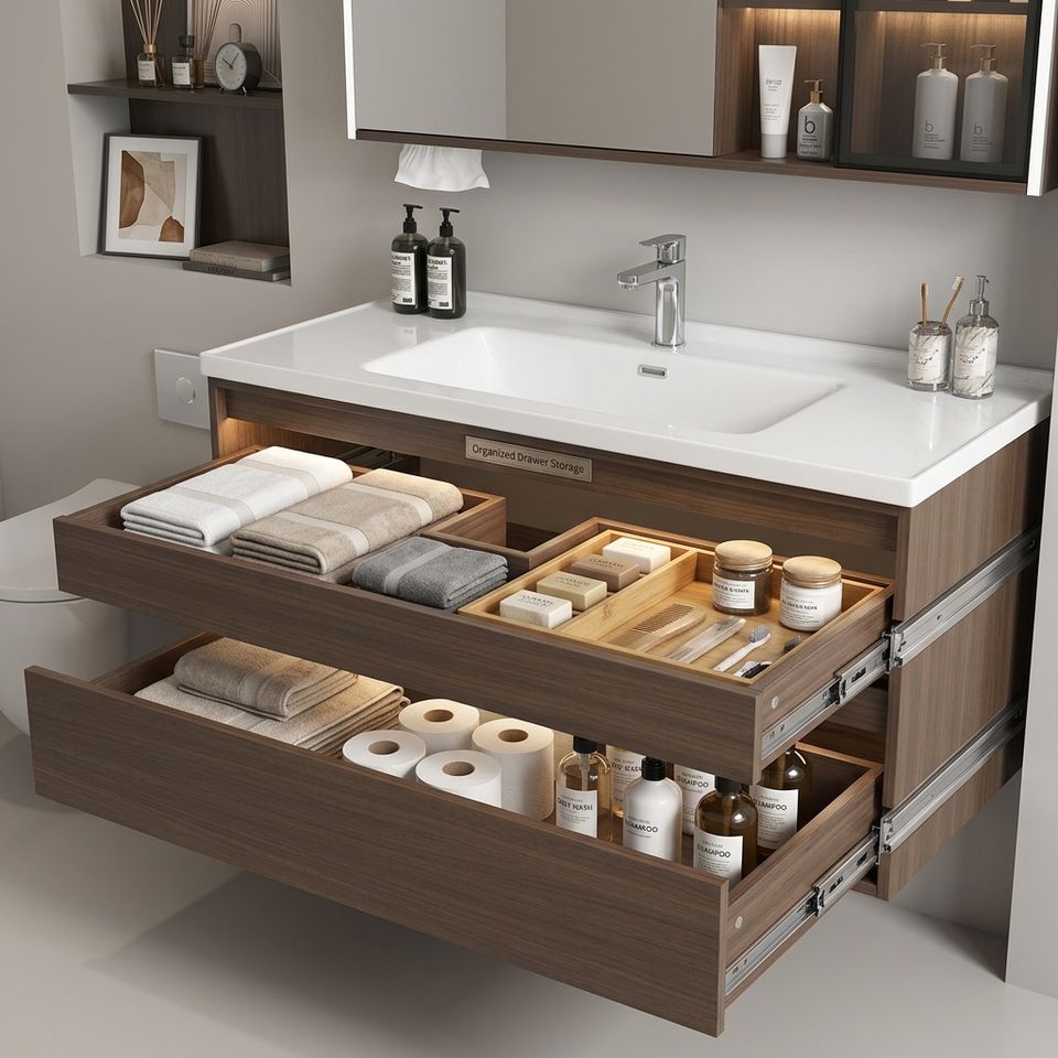 Modern Rustic Bathroom Vanity with Solid Wood Base and Stone Basin ...
