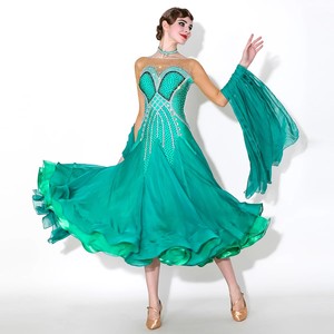 High Quality Moq 1pcs Women Ladies Performance Wear Green International Standard Competition <strong>Ballroom</strong> <strong>Dance</strong> <strong>Dresses</strong> - Product Image 1