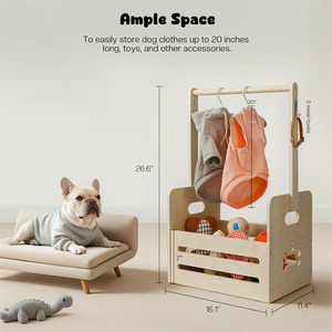 Organizador de almacenamiento de madera para perros de 35L, contenedor de juguetes para perros con varillas colgantes, <span class=keywords><strong>armario</strong></span> para mascotas de 27x16x11 con 2 ganchos de metal - Product Image 6