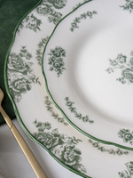 Nouvel ensemble de vaisselle de luxe en porcelaine fine de 12 pièces pour 6 personnes avec motif paysager fleurs vertes