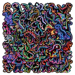 50 autocollants décoratifs imperméables en PVC, 4-6 cm, style néon cool, tigre, lion, loup, chat, <span class=keywords><strong>animaux</strong></span> de la <span class=keywords><strong>jungle</strong></span> colorés, pour la décoration de la maison - Product Image 3