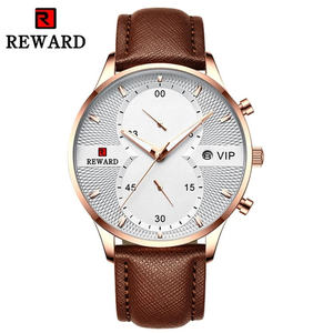 Reloj de Pulsera para Hombre REWARD RD83003M de Primera Marca con Correa de Cuero Genuino, Esfera Azul, Cronógrafo VIP, Estilo Antiguo de Dibujos Animados - Product Image 4