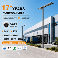 Lampadaire Solaire avec Caméra 100W 150W 200W en option, Surveillance de Sécurité CCTV, Boîtier en Aluminium, pour Route et Rue Urbaine