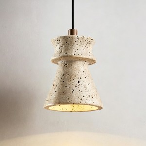 Lámpara Colgante de Travertino Amarillo Estilo Wabi Sabi, Lámpara de Piedra Vintage con Altura Ajustable para Dormitorio, Comedor, Bar - Product Image 2