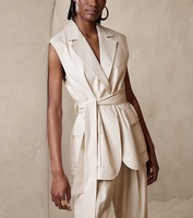 Mode femmes décontracté sans manches bureau vestes Style personnalisé Logo/conception poche ceinture vestes uniforme femmes gilet