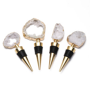 Factory high quality bar accessories stone wine stopper white druzy geode stopper amethyst teeth vaccum whiskey bottle stopper