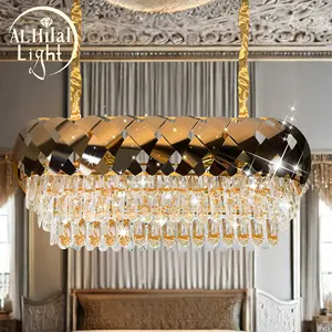 Modern K9 Crystal Pendant Lighting Round Antique Gold Crystal Chandelier Contemporary Luxury Fixture for Dining Living Room