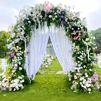 Dekorasi Pernikahan Lengkungan Bunga Sutra Buatan Desain Bunga Berbentuk Tanduk Mawar Daisy Hydrangea Daun Monstera Dekorasi Latar Belakang