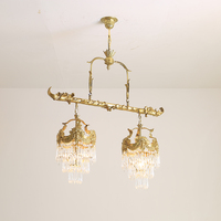 Lustre linéaire moderne en laiton massif de style baroque français, 2 lumières, avec pampilles en cristal K9, LED 2700K, pour salle, cuisine, îlot, salle à manger