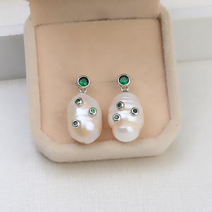 Boucles d'oreilles en perles artisanales pour femme avec crochet d'oreille en argent 925 baroque, crochet d'oreille en perle extraterrestre DIY, accessoire plaqué 1437 - Product Image 4