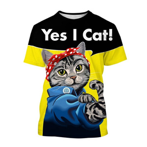 Fitspi, camisetas divertidas con patrón de gato bonito para hombre, camisetas informales de verano de manga corta con cuello redondo y estampado de animales en 3D para mujer - Product Image 6