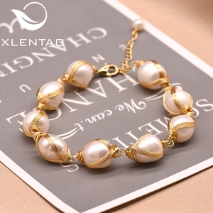 Bracelets et joncs ouverts en perles baroques naturelles plaqués or 18 carats faits à la main, <span class=keywords><strong>bracelet</strong></span> en <span class=keywords><strong>fil</strong></span> enveloppé, bijoux fins personnalisés - Product Image 2