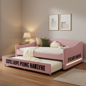 Sofá Cama Tapizado de Terciopelo Tamaño Completo, Color Rosa, con Cama Nido, Diseño Moderno, Muebles para Dormitorio - Product Image 2