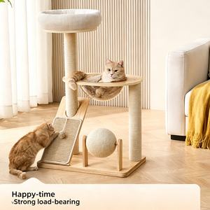 Árbol rascador clásico integrado para gatos con bola giratoria de juguete - Condominio para gatos de madera de pino de alta calidad, 4 niveles, OEM ODM disponible - Product Image 3