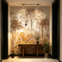 Papier peint mural vintage à motif jungle, feuilles de palmier brunes, papier peint naturel moderne pour tête de lit de chambre, hall d'entrée et hall d'hôtel