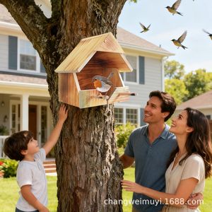 Casa para pájaros de madera, pino macizo, resistente a la intemperie, refugio exterior para pájaros pequeños, para todas las estaciones - Product Image 2