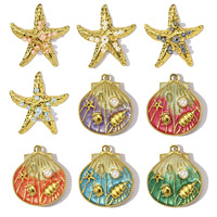 Vente en gros d'accessoires personnalisés en acier inoxydable Bijoux de mode or 18 carats pendentifs de perles d'étoile de mer plage breloques
