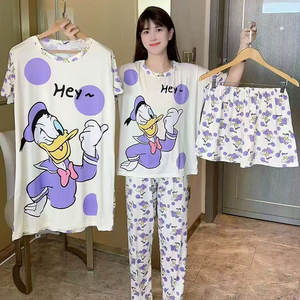 Set di abbigliamento estivo in quattro pezzi da donna nuovo Design a cartoni animati con elastico in vita <span class=keywords><strong>pigiama</strong></span> <span class=keywords><strong>pantaloni</strong></span> <span class=keywords><strong>lunghi</strong></span> XS sottile manica corta camicia da notte anteriore - Product Image 4