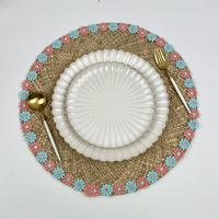 Set de table rond en paille tressée à la main, bordure fleurie marguerite colorée, style bohème pour la maison et la salle à manger