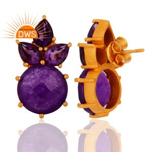 Boucles d'oreilles en améthyste et Aventurine pour femme, améthyste naturelle, pierre précieuse, plaqué or jaune argent 18k, possibilité de vente en gros - Product Image 2