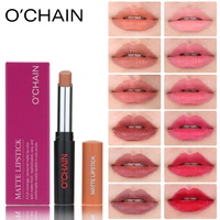 Ochain Hot Custom con Logo Nude Larga Duración Impermeable Rojo Oscuro Mate Pintalabios