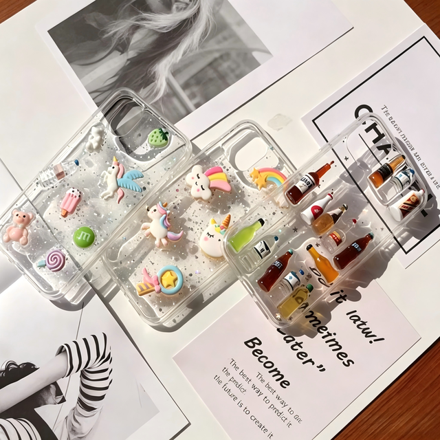 Cartoon Soft Clear TPU 3D Kawaii Wine Bottle Epoxy Cute Lovely Back Cover for iPhone 16 15 14 Pro Max case