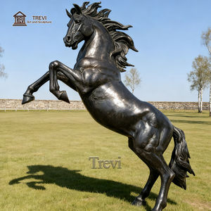 TREVI 프라이빗 레지던스 프론트 풀 황동 동물 아트 데코 동상 대형 블랙 브론즈 Prancing 말 조각 판매 - Product Image 4