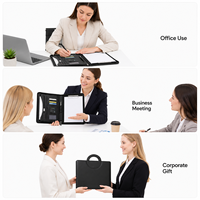 Portafolio de Cuero A4 con Cierre y Asa, Calculadora, Portapapeles, Bolsa de Documentos de Cuero PU Encerado Premium para Reuniones, con Logotipo Personalizado