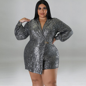 218269 Abbigliamento all'ingrosso per donne europee <span class=keywords><strong>e</strong></span> americane taglie forti: tuta corta con paillettes, nuovo prodotto direttamente dalla fabbrica - Product Image 2