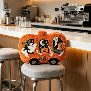 Cojín de poliéster con forma de autobús de calabazas de Halloween, con <span class=keywords><strong>fantasmas</strong></span>, murciélagos y calabazas de Jack O' Lantern bordados, diseño 3D, cojín decorativo espeluznante - Product Image 3