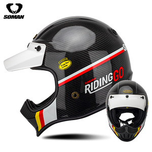 Casque de moto vintage rétro en fibre de carbone EU, casques de moto tout-terrain, motocross, moto, capacete - Product Image 4