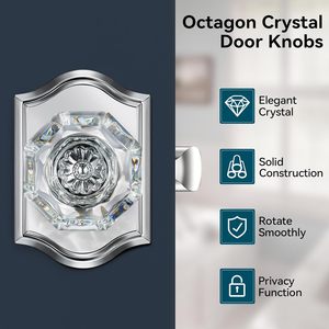 Calzibeno Glass Door Knobs Octagon Crystal Interior With <b>Lock</b> Polished Chrome Modern Design For Bedroom Door - Product Image 2