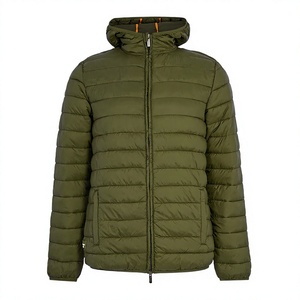 Chaqueta acolchada con capucha verde oliva para hombre, ropa exterior aislante con cremallera para invierno - Product Image 3