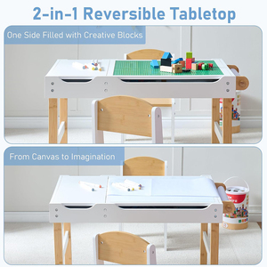 <span class=keywords><strong>Table</strong></span> en bois 3 en 1 pour enfants, <span class=keywords><strong>table</strong></span> d'activités compatible avec les blocs de construction <span class=keywords><strong>Lego</strong></span> pour garçons et filles - Product Image 3