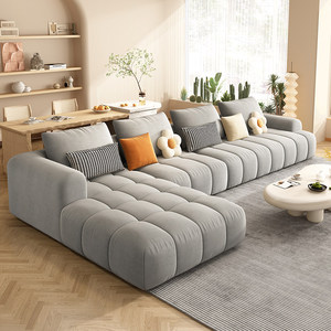 Set di Divani di Alta Gamma <span class=keywords><strong>in</strong></span> Stile Nordico Crema con Linee Rette per Soggiorni di Piccole Dimensioni, Divano Moderno <span class=keywords><strong>in</strong></span> Tessuto Design a Blocco di Tofu - Product Image 3