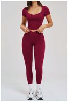 Ensemble de tenue de tennis pour femme : Haut de fitness à manches courtes, Legging de sport à taille haute et soutien élevé, Col carré, Pantalon de gym, Course à pied SMART