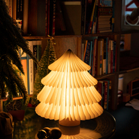 2025 Trendige Holz-Klappbare Papier-LED-Baumlampe Warmweiß Batteriebetrieben Tragbare Leselampe für Schlafzimmer Heimdekoration Geschenk