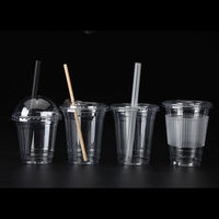 Gobelet en plastique personnalisé avec logo imprimé, jetable, pour café glacé, en PET/PP, faible MOQ, avec couvercles et pailles