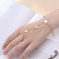 Resoul Pulsera de mano minimalista chapada en oro, anillo de cadena de trébol de acero inoxidable, pulsera de dedo, joyería delicada para mujer