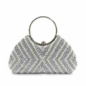 Pochette de Soirée Métallique de Luxe, Sac à Main en Cristal et Diamants, Motif Perlé, Sangle Réglable, Fermeture Éclair Étanche - Product Image 6