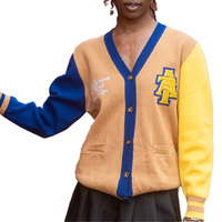 Großhandel Custom 100% Baumwolle Hochwertige Damen Strickjacke Stickerei Patch Varsity Frühling Herbst 12GG Leichte Strickwaren