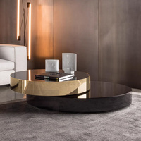 Table basse de luxe Gainesville, mobilier moderne pour salon, table basse ronde en marbre et acier inoxydable avec plateau en verre