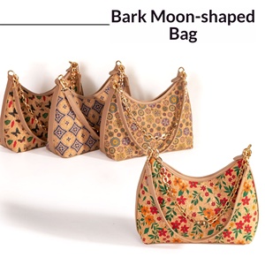 Bolso de hombro/cruzado vintage de estilo étnico con forma de media luna, cierre de cremallera, poliéster, tres correas, estampado de corteza de madera, para uso diario. - Product Image 1