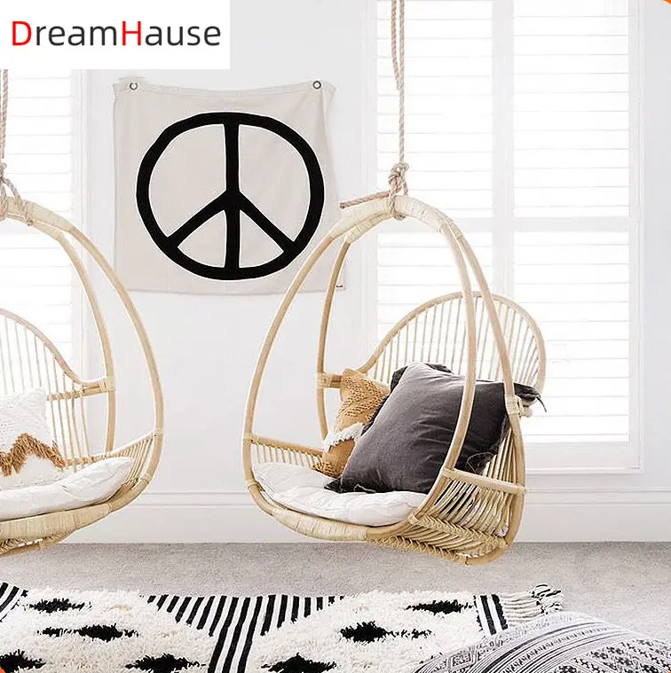 Dreamhause Kursi Keranjang Gantung Rotan, Kursi Telur Ayunan Teras Balkon Kualitas Tinggi Ruang Keluarga Hotel Dalam Ruangan Malas